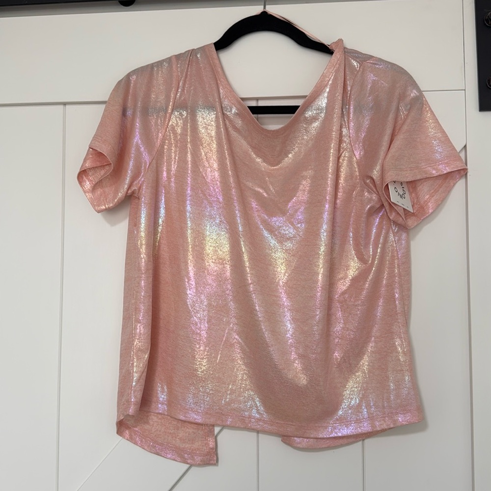 Iridescent Pink Crop, Twist Back tee